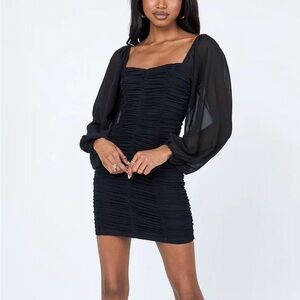 Princess Polly Black Ruched Balloon Sleeve Mini Dress